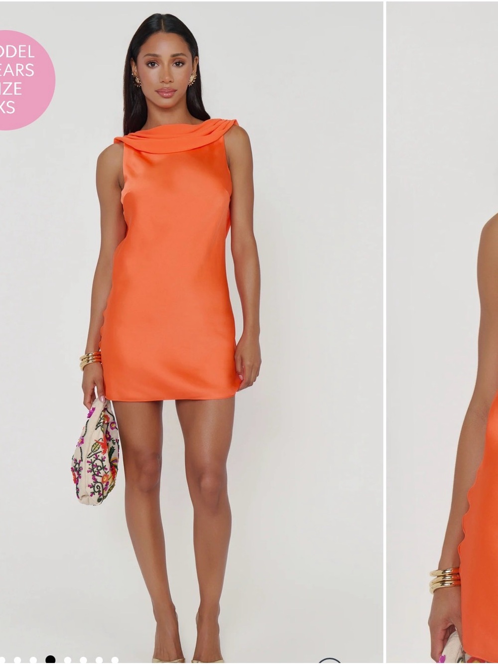 Show Me Your MuMu Orange Satin Cowl Neck Mini Dress